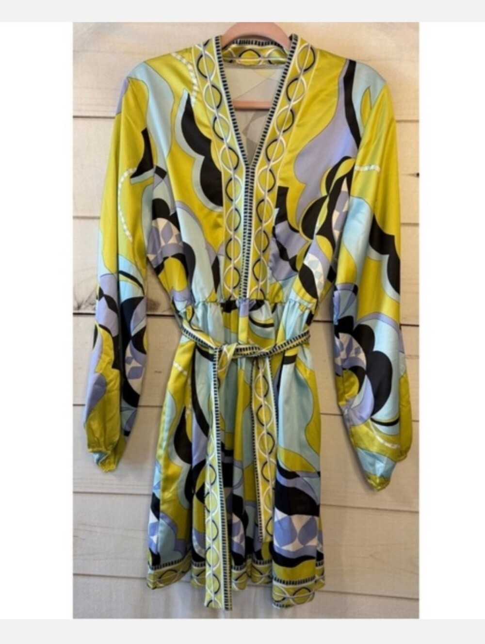 Pucci Like Baroque Print SCARF print Satin Effect Dress Belted LARGE
